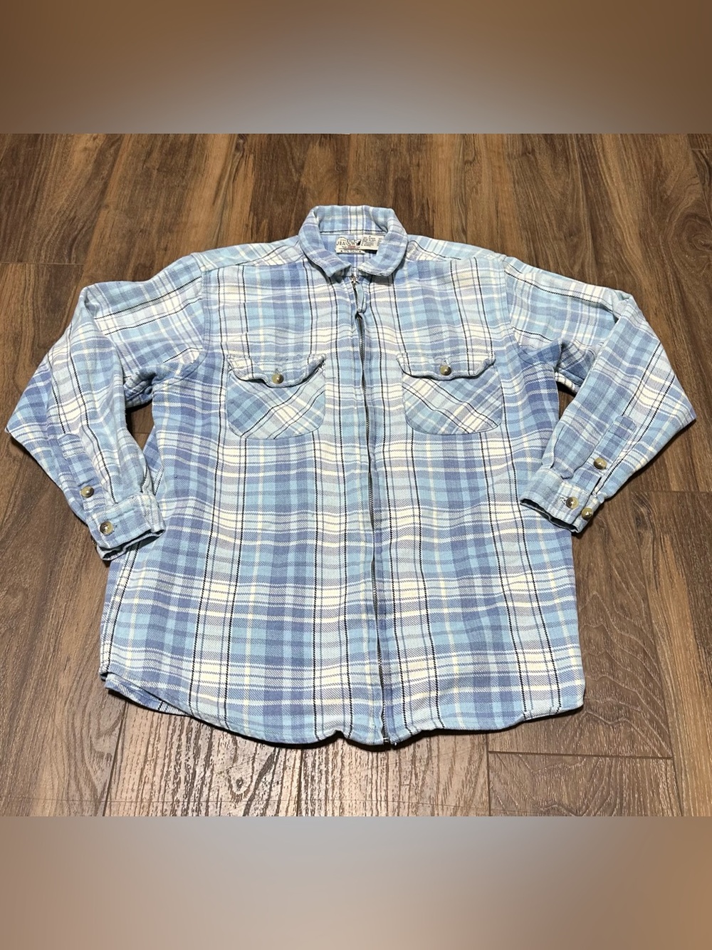 DCC Jeanswear Vintage Long Sleeve Full zip Flannel Shacket Shacket M Blue Plaid